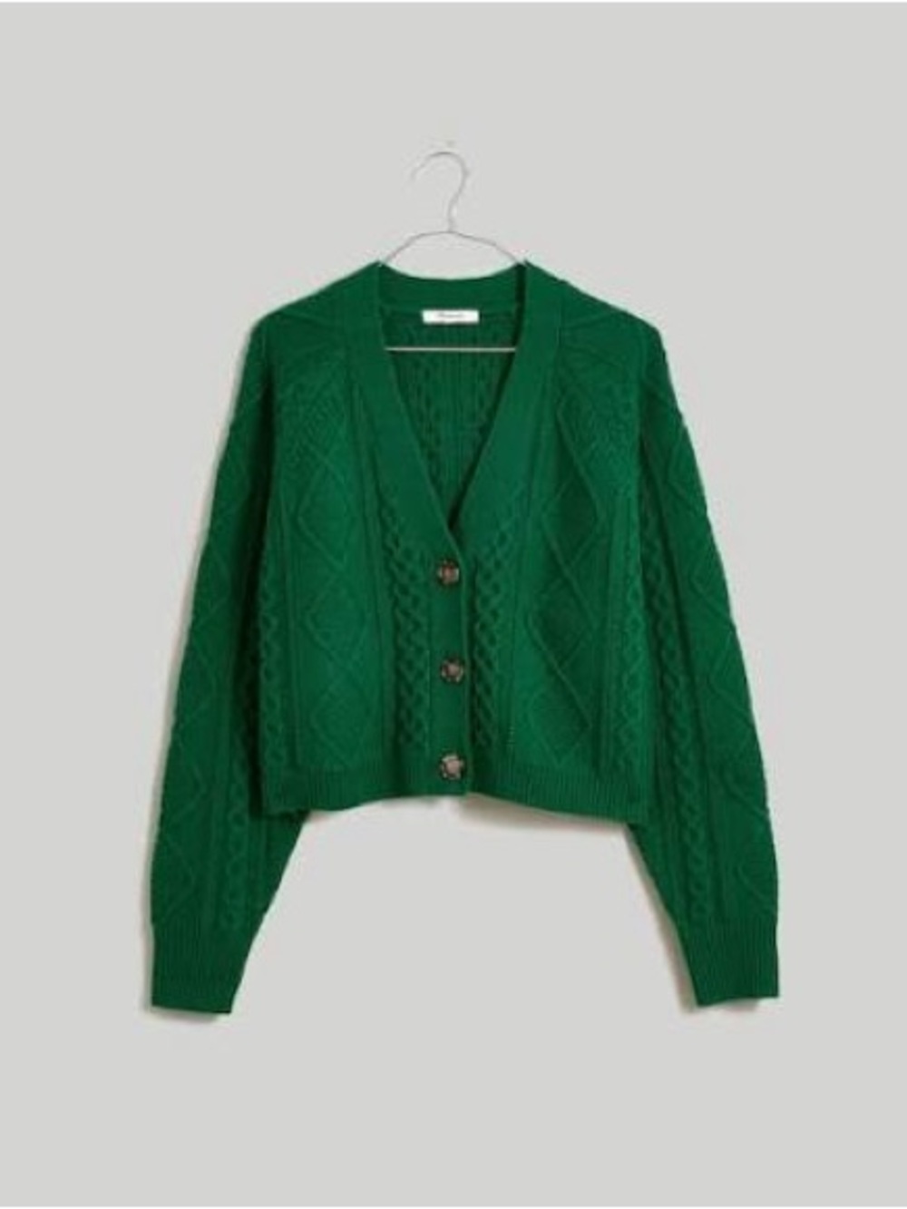 Madewell Emerald Green Cable Knit V-Neck Cardigan